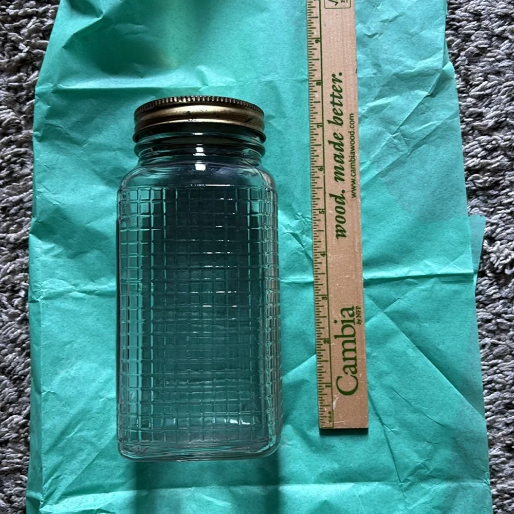 Vintage Square Shaped Glass Canning Jar w/Waffle Grid Pattern, 1 Quart